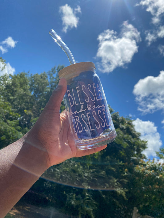 "Blessed and Dog Obsessed" Glass Cup